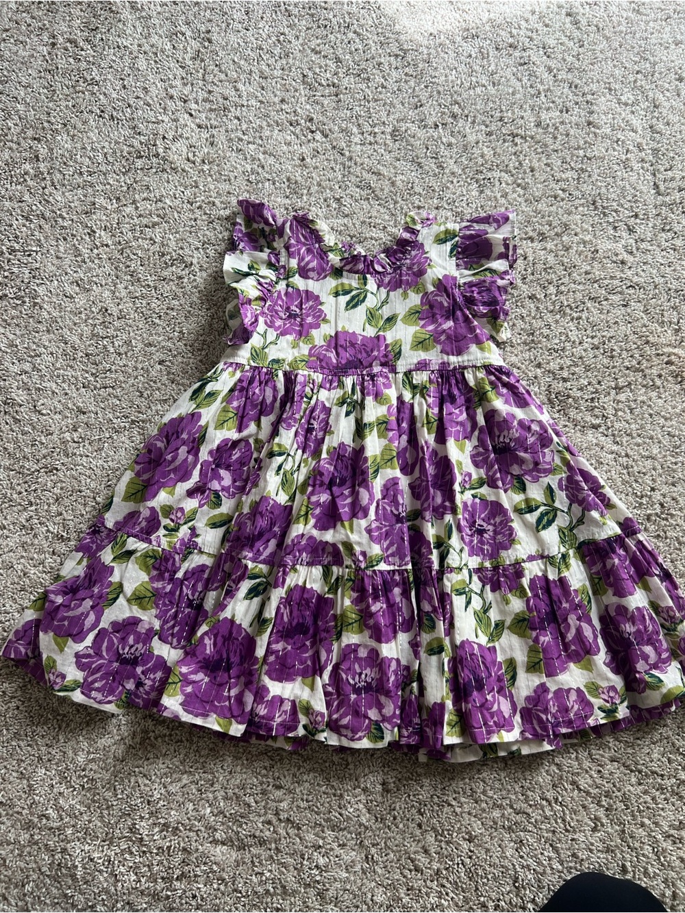 Pink Chicken White Dress with Purple Floral Print